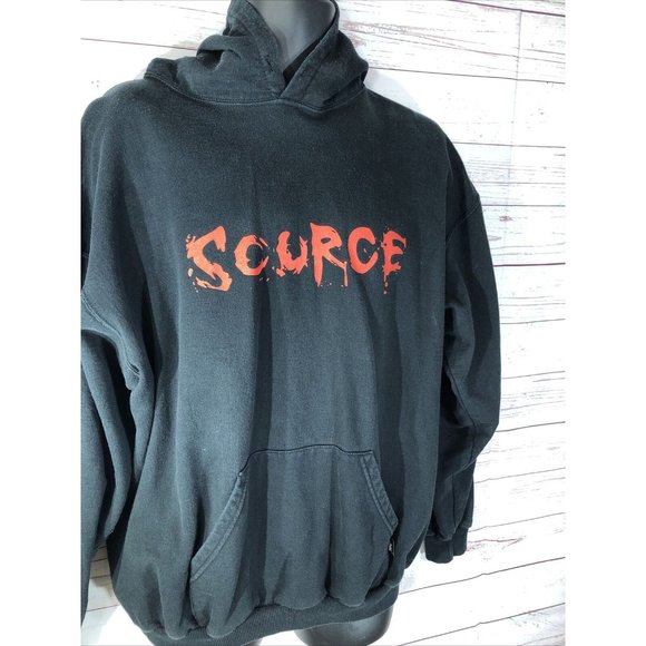 King Fashion Men’s XL Hoodie Black Sweatshirt Source Spell Out Logo in Blood Red - Picture 2 of 7